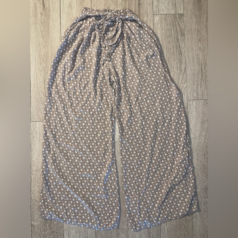 Brown Polka Dot Wide-Leg Pants